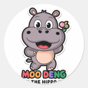Moo Deng Niedlich Cartoon Hippo Runder Aufkleber