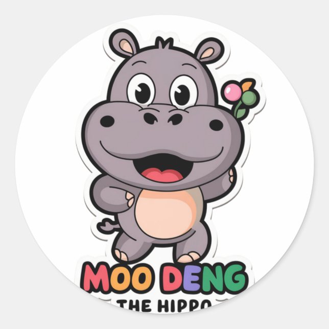 Moo Deng Niedlich Cartoon Hippo Runder Aufkleber (Vorderseite)
