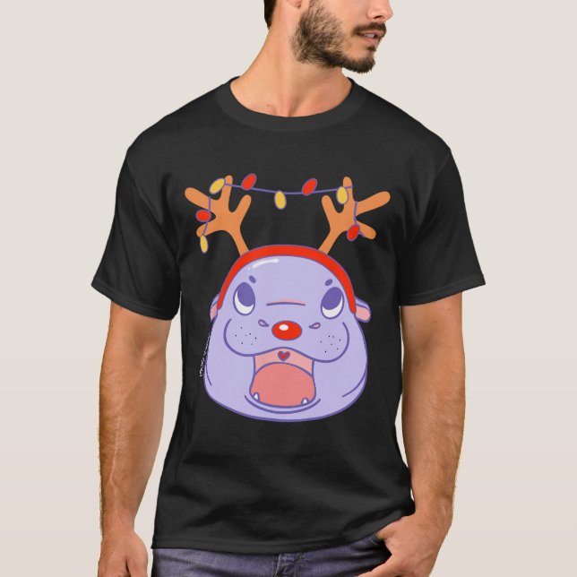 Moo Deng Reindeer Weihnachten Weihnachten Weihnach T-Shirt (Vorderseite)