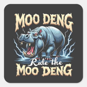 Moo Deng reiten Moo Deng Funny Hippo Quadratischer Aufkleber