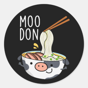 Moo-don Funny Udon Pun Dark BG Runder Aufkleber