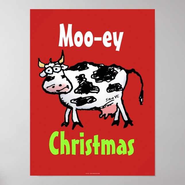Moo-ey Christmas Funny Cow Poster (Vorne)