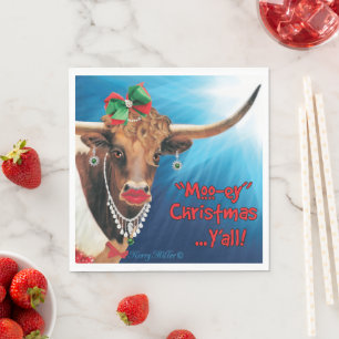 "MOO"-ey Christmas, Longhorn Cow Serviette