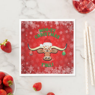 "MOO-ey Christmas, Longhorn Steer Serviette