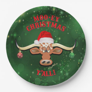"MOO-ey Weihnachten, Longhorn-Steer Pappteller