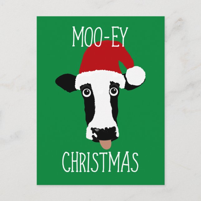 Moo-ey Weihnachtskühe Funny Weihnachtsmann Postkarte (Vorderseite)