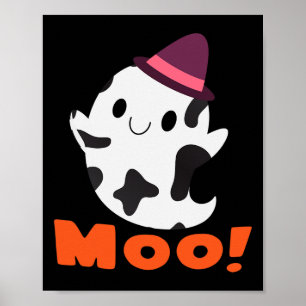 Moo! Funny Cow Ghost Halloween Girls Boys Poster