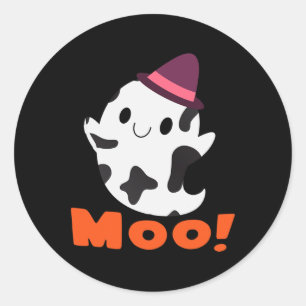 Moo! Funny Cow Ghost Halloween Girls Boys Runder Aufkleber