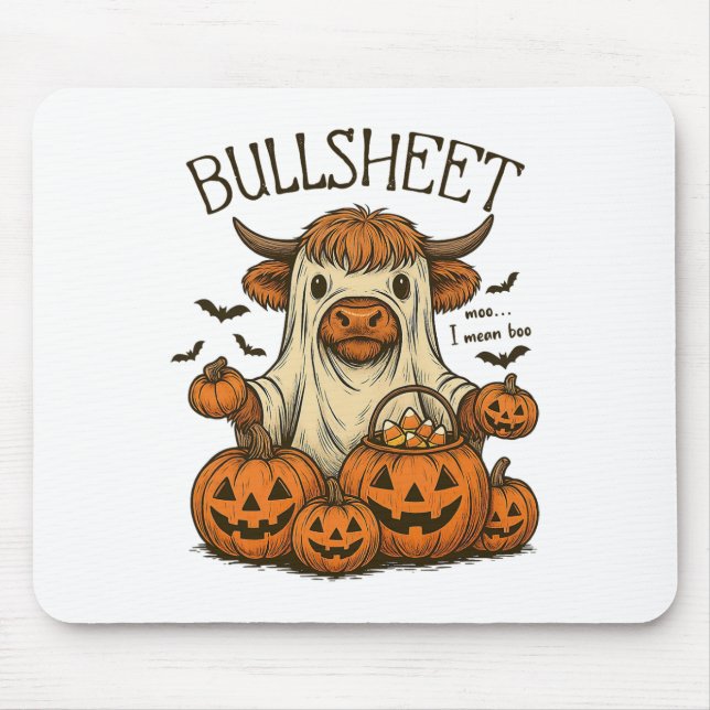 Moo... I Gemein Boo Bullsheet Cow Ghost Halloween  Mousepad (Vorne)