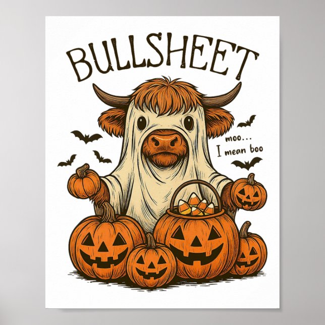 Moo... I Gemein Boo Bullsheet Cow Ghost Halloween  Poster (Vorne)
