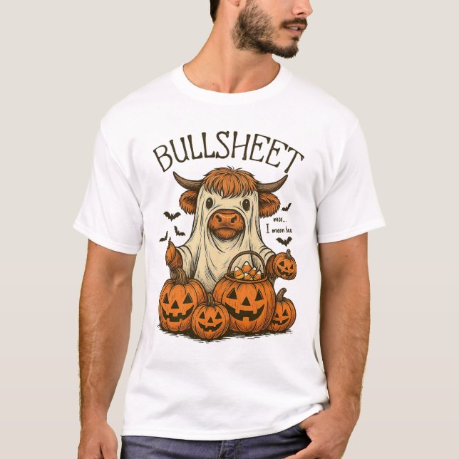 Moo... I Gemein Boo Bullsheet Cow Ghost Halloween  T-Shirt (Vorderseite)