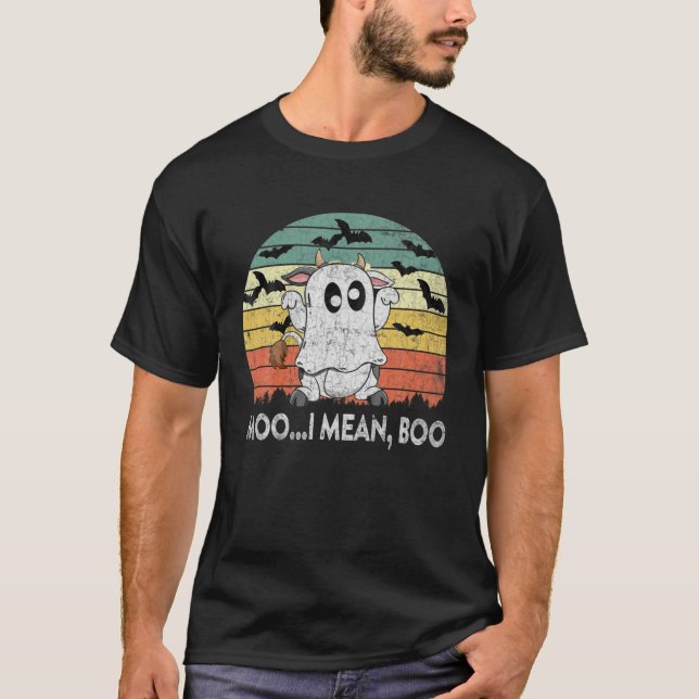 Moo I Gemein Boo Ghost Kuh Ghost Cow Halloween Vin T-Shirt (Vorderseite)