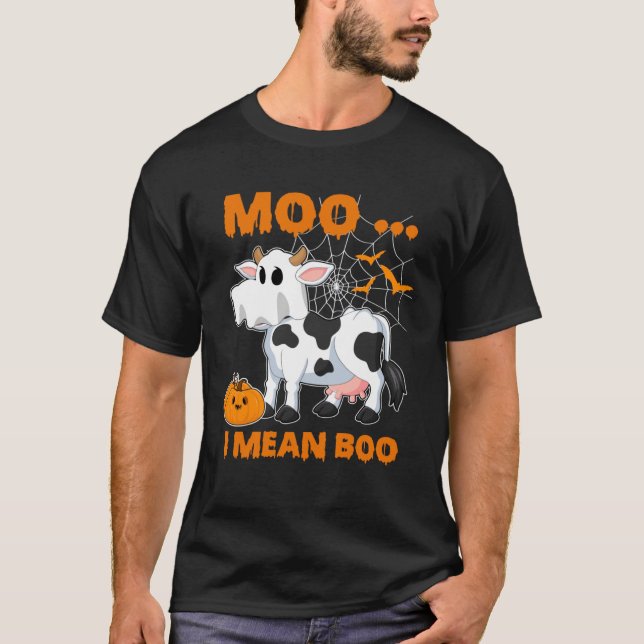 Moo I Mean Boo  Ghost Cow Pumpkin Costume For Hall T-Shirt (Vorderseite)