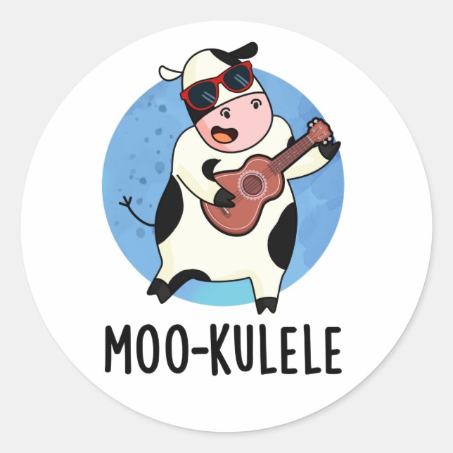 Moo-kulele Funny Ukulele Kuh Pub Runder Aufkleber (Vorderseite)