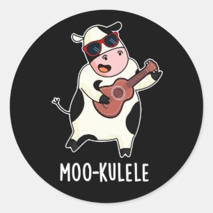 Moo-kulele Funny Ukulele Kuh Pun Dark BG Runder Aufkleber
