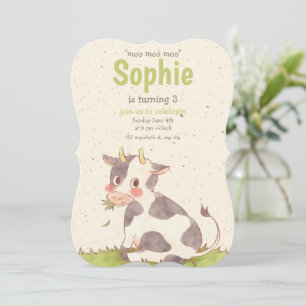 Moo Moo Green Niedliche Kuh Minimalistisch Geburts Einladung
