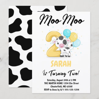 Moo Moo Ich bin zwei Kuh 2. Geburtstag Party Einladung