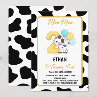 Moo Moo Ich bin zwei Kuh 2. Geburtstag Party Einladung