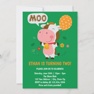 Moo Moo Ich bin zwei Kuh 2. Geburtstag Party Einladung