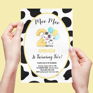 Moo Moo Ich bin zwei Kuh 2. Geburtstag Party Einladung