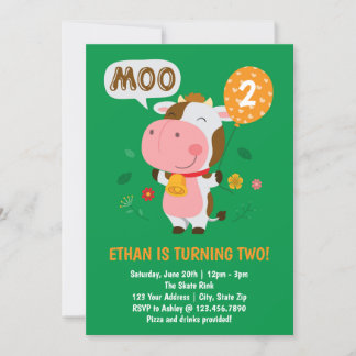 Moo Moo Ich bin zwei Kuh 2. Geburtstag Party Einladung