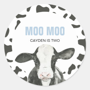 MOO MOO Ich bin ZWEI Kuh Druck 2. Geburtstag Runder Aufkleber