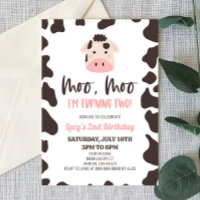 Moo Moo, ich wende zwei! Kuh 2. Geburtstag Party