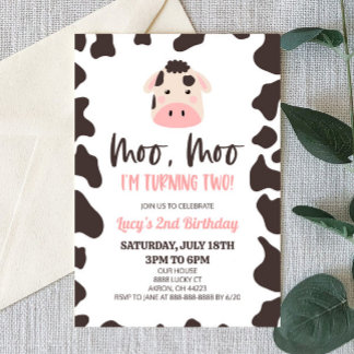 Moo Moo, ich wende zwei! Kuh 2. Geburtstag Party Einladung
