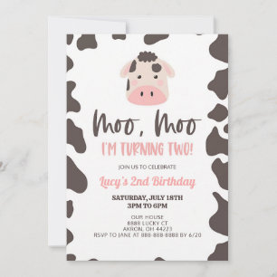 Moo Moo ich werde zwei Kuh-Geburtstag Einladung