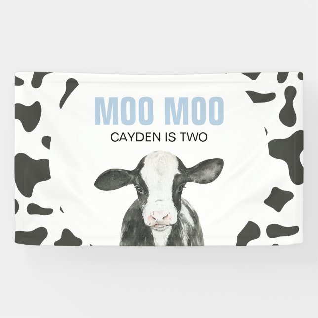 MOO MOO I'm two Cow Print Birthday Banner (Horizontal)