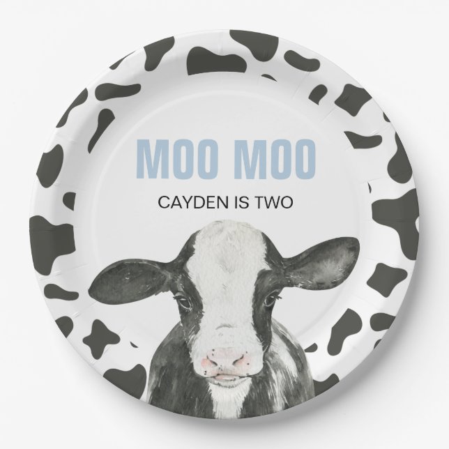 MOO MOO I'm TWO Cow Print birthday Paper Plates Pappteller (Vorderseite)