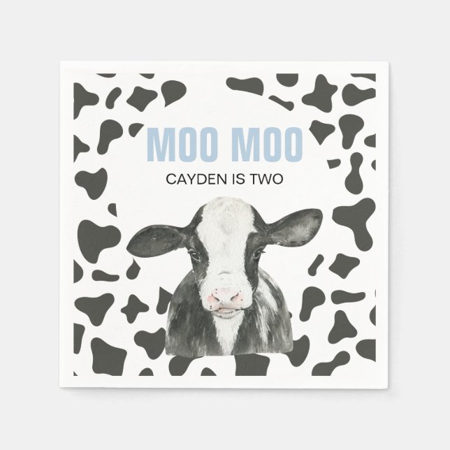 MOO MOO I'm TWO Cow Print birthday Serviette (Vorderseite)