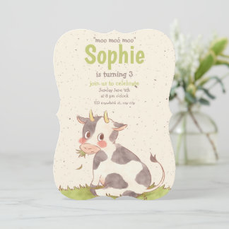 Moo Moo Moo Cow Girl Geburtstag Einladung, Farm Gi Einladung