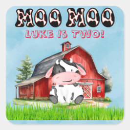 Moo Moo Name ist zwei Kindergeburtstag Party Quadratischer Aufkleber
