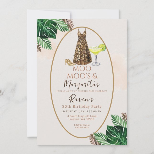 Moo Moo's & Margaritas Birthday Einladung (Vorderseite)