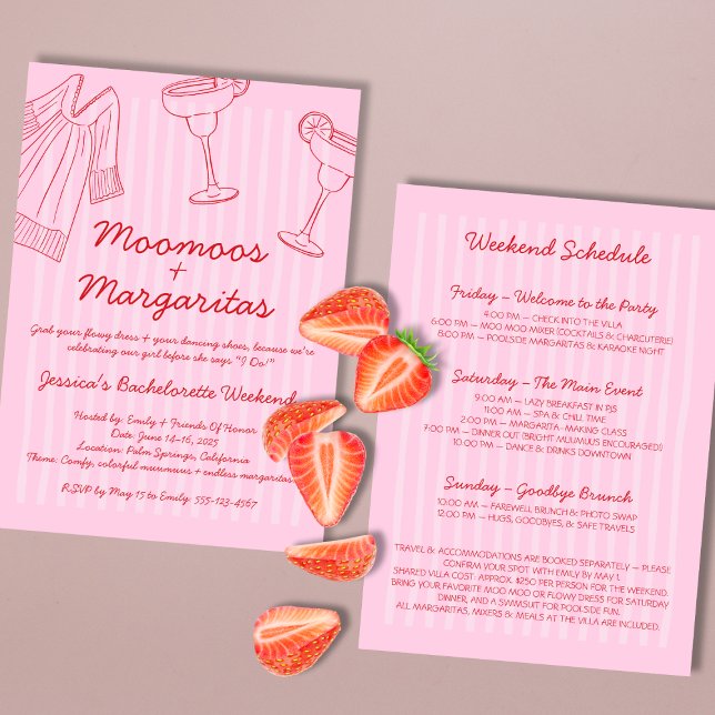 Moo Moos & Margaritas Pink & Red Bachelorette Einladung (Moo Moos & Margaritas Pink & Red Bachelorette Invitation)