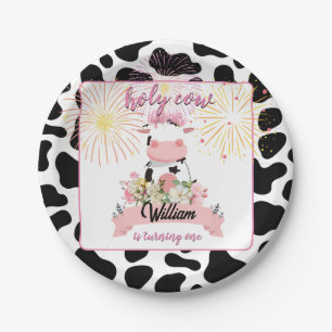 Moo niedliche Blumenrosa Heilige Kuh 1. Geburtstag Pappteller