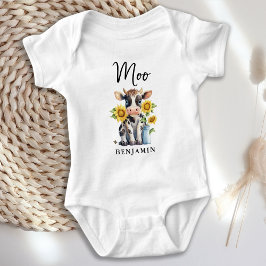 Moo Niedliche Kuh Sonnenblumen Personalisiert Baue Baby Strampler