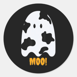Moo! Niedlicher Spaß Kuh Print Ghost Halloween T-S Runder Aufkleber