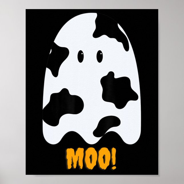 Moo! Niedliches Funny Cow Print Ghost Halloween T- Poster (Vorne)