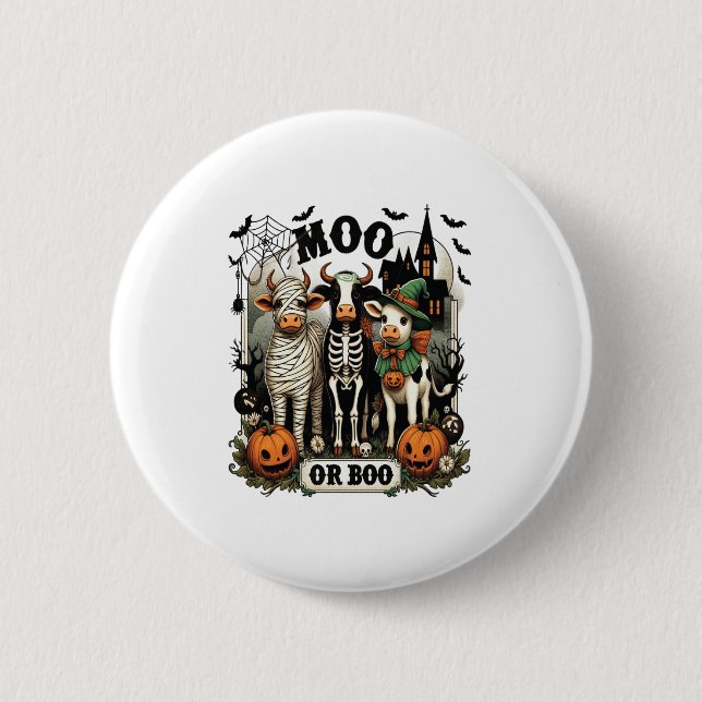 Moo oder Boo Halloween Cow Button (Vorderseite)
