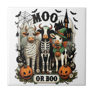 Moo oder Boo Halloween-Kuh Fliese