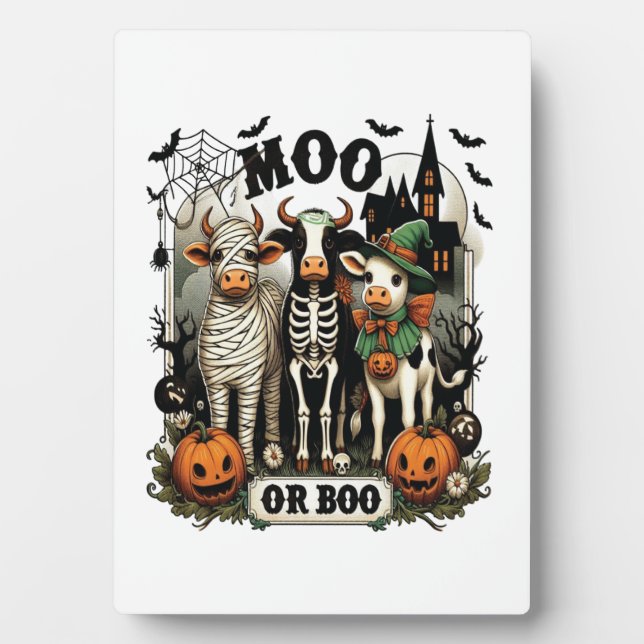 Moo oder Boo Halloween Kuh Fotoplatte (Vorderseite)