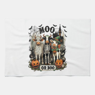 Moo oder Boo Halloween-Kuh Geschirrtuch