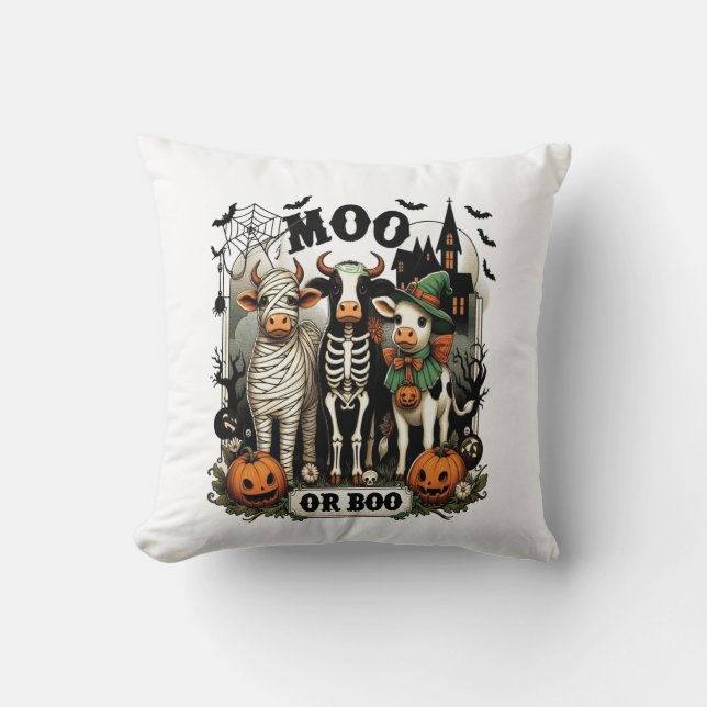 Moo oder Boo Halloween-Kuh Kissen (Vorderseite)