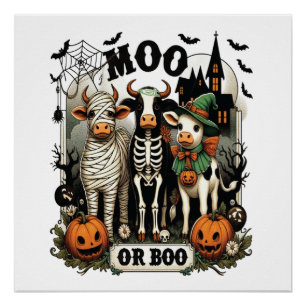 Moo oder Boo Halloween-Kuh Poster