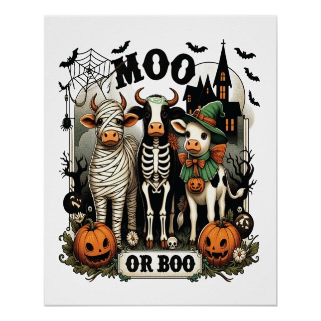 Moo oder Boo Halloween-Kuh Poster (Vorderseite)