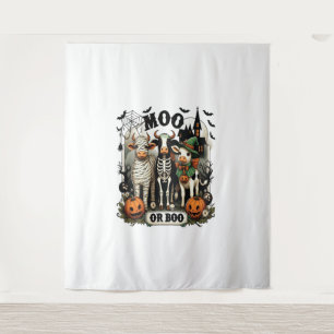 Moo oder Boo Halloween-Kuh Wandteppich