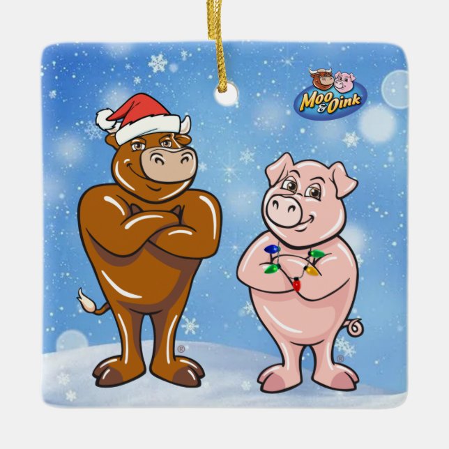 Moo & Oink Weihnachtsschmuck (Vorderseite)