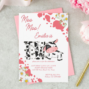 Moo-rosa Muster niedliche Kuh Geburtstagsparty Einladung